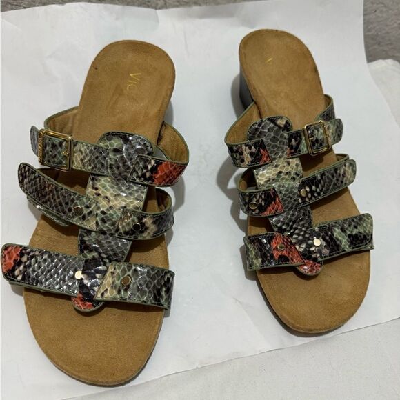 Vionic Radia Adjustable Buckle Slides Snake Sandals Size 8M - Picture 1 of 8
